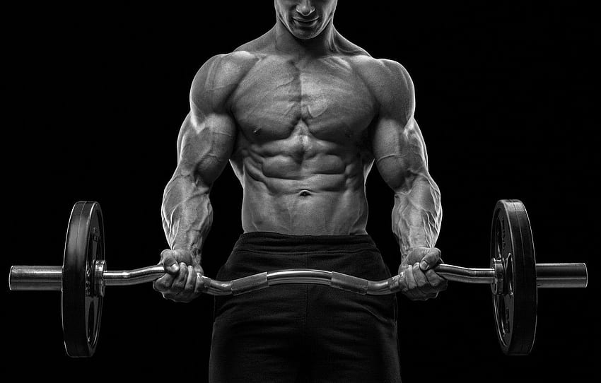 muscle, muscle, rod, background black, muscles, press, gym, Bodybuilding, bodybuilder, training, abs, weight, bodybuilder for , section спорт, Gym Black HD wallpaper