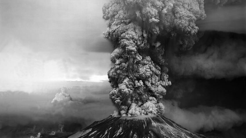erupção do monte st helens, preto e branco, vulcão, erupção, riacho, montanha papel de parede HD