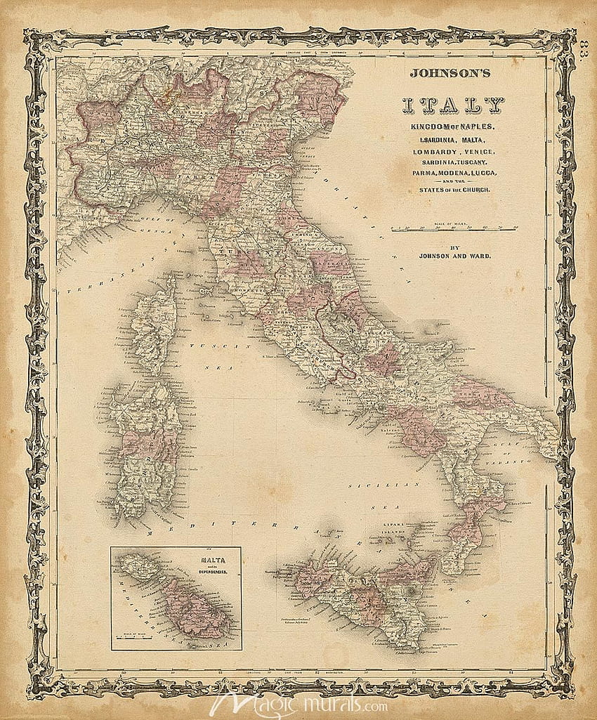 Johnson's Map of Italy Mural HD phone wallpaper