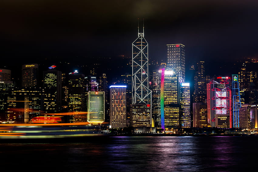 Kota, Malam, Pantai, Bank, Pencakar Langit, Hong Kong, Hong Kong S.a.r Wallpaper HD