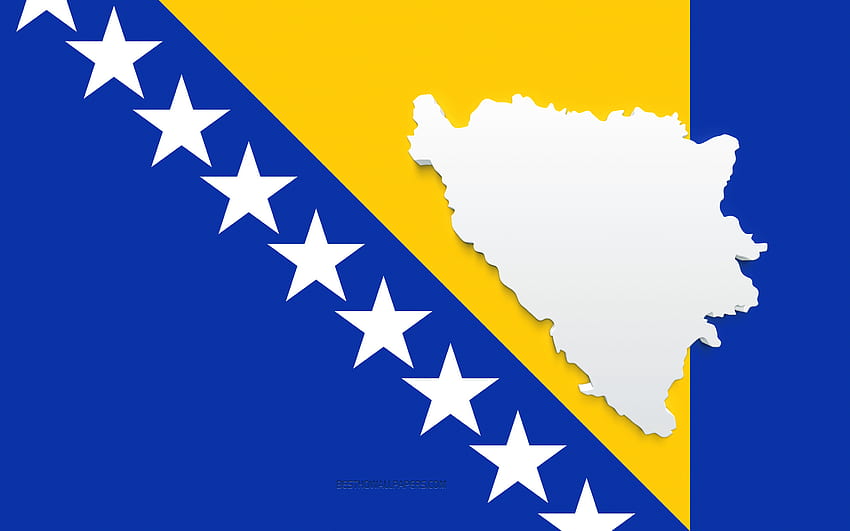 Bosna-Hersek harita silueti, Bosna-Hersek Bayrağı, bayrak üzerinde siluet, Bosna-Hersek, 3d Bosna-Hersek harita silueti, Bosna-Hersek bayrağı, Bosna-Hersek 3d harita HD duvar kağıdı