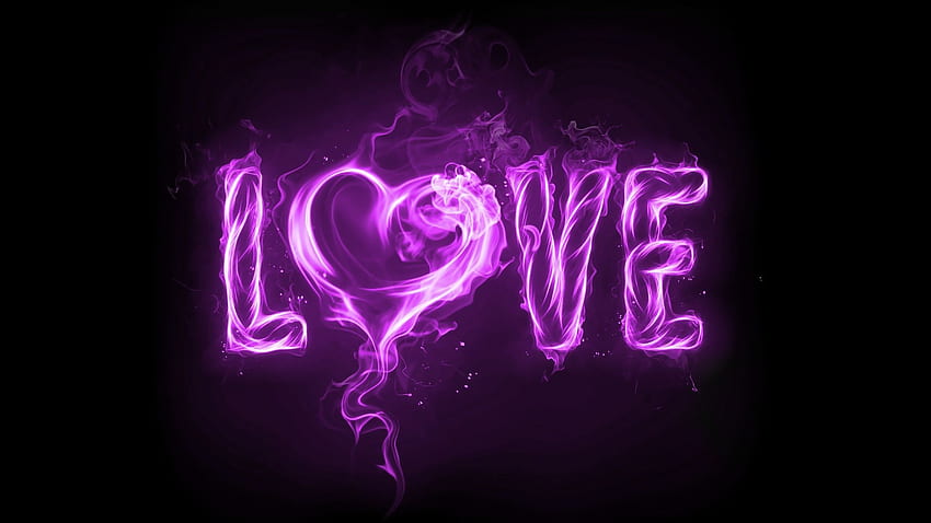 Purple Love Fire Black Background, Purple Flames HD wallpaper