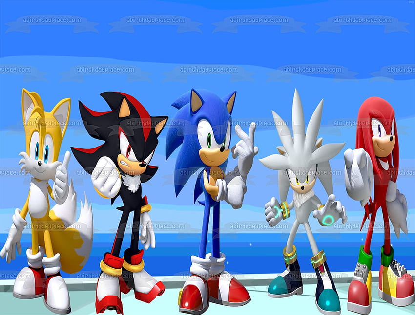 Sonic the Hedgehog Knuckles Tails Shadow и сребърен ядлив топер за торта – място за рожден ден HD тапет