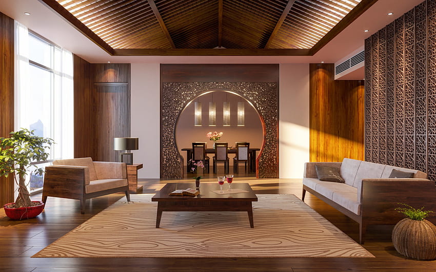 ruang tamu, desain interior bergaya, gaya arab, desain interior modern, ide ruang tamu Wallpaper HD