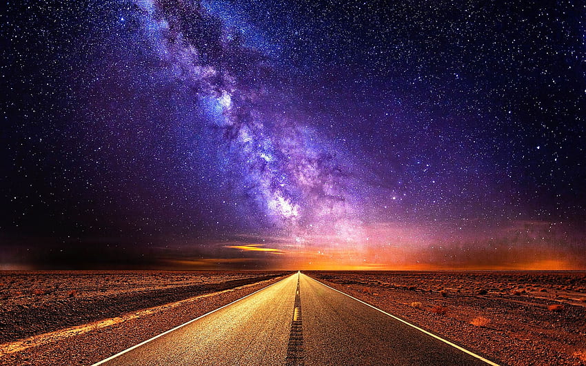 of Night, Road, Starlight, Sky, Stars background & HD wallpaper