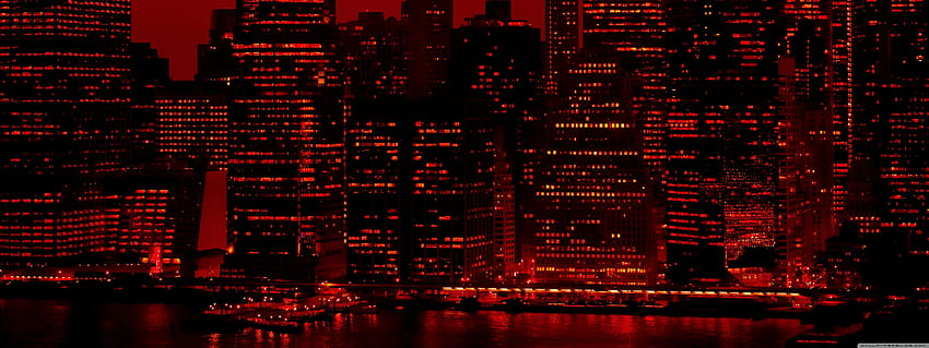夜のニューヨーク市の赤い空 U TV のウルトラ背景 : ワイドスクリーン & UltraWide & ラップトップ : マルチディスプレイ、デュアルモニター : タブレット : スマートフォン、赤いスカイライン 高画質の壁紙
