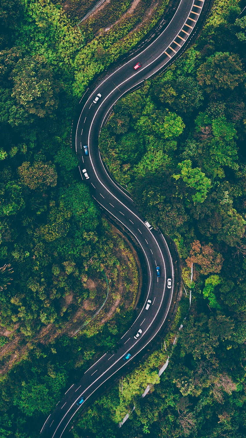 Giro, carretera, camino, vista aérea fondo de pantalla del teléfono