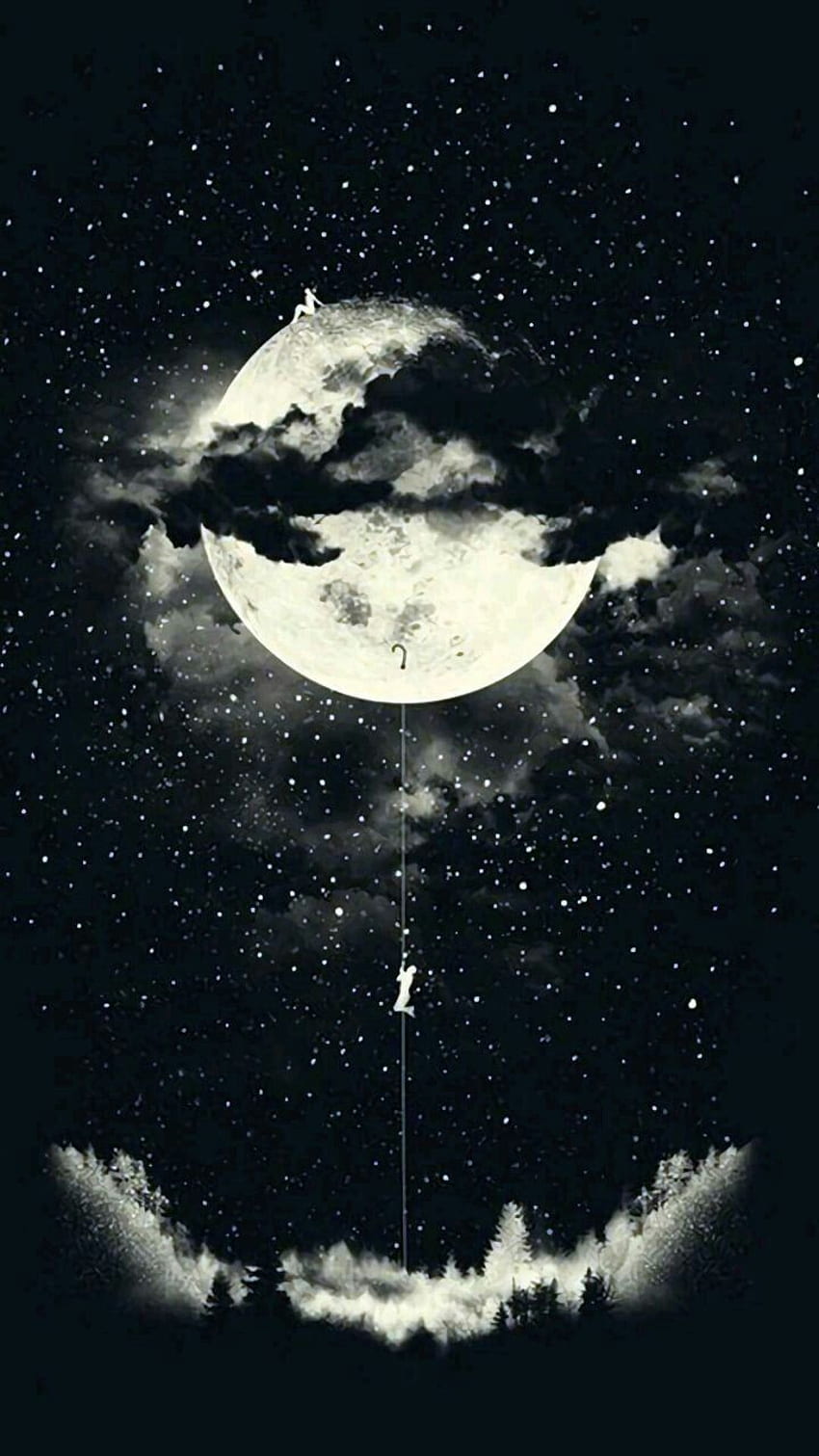 Mond und Sterne Schwarzweiß, süßer Mond und Sterne HD-Handy-Hintergrundbild