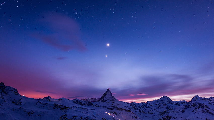 night, mountains, snow, sky, stars tablet, laptop background, 1366X768 Night HD wallpaper