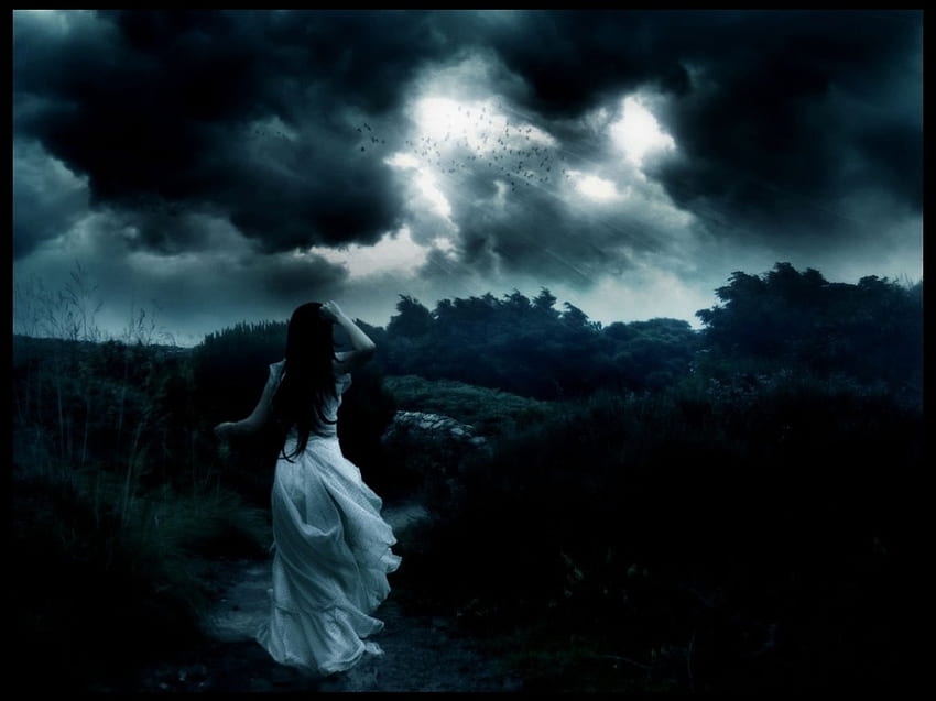 Caught in the Storm, night, clouds, mysterious, storm HD wallpaper