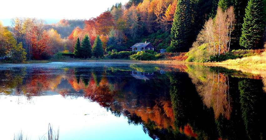 Paysage de lac d'automne, nature, eau, lac, réflexion automne, beauté, graphie, automne, paysage, arbres, forêt Fond d'écran HD