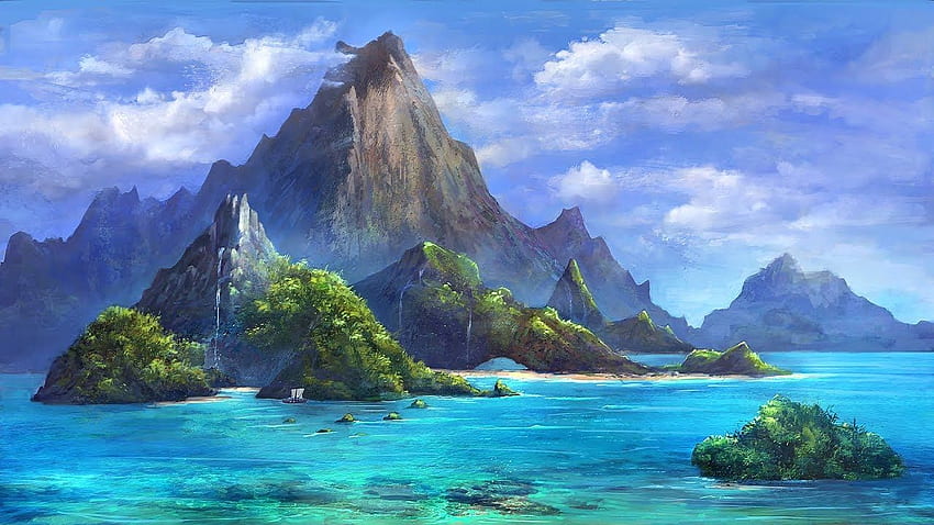 Fantasia, isola, riva del fiume, natura, video di , . Illustrazione dell'acqua, Nuovo Sfondo HD