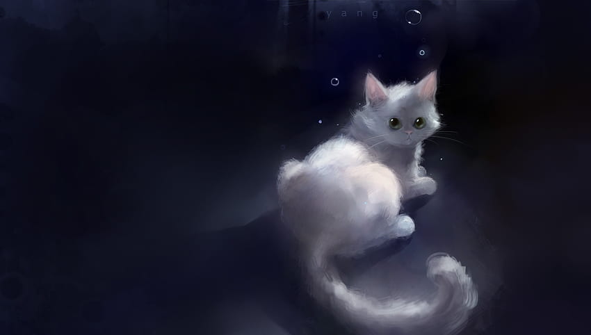 Yang cat, pisica, white, fantasy, apofiss, yang, cat, luminos HD wallpaper
