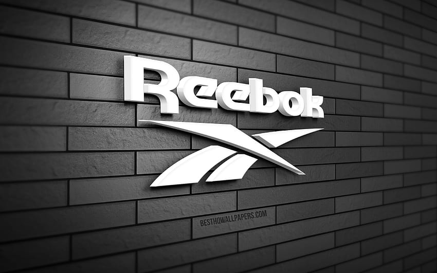 Reebok 3D logo, , gray brickwall, creative, brands, Reebok logo, 3D art, Reebok HD wallpaper