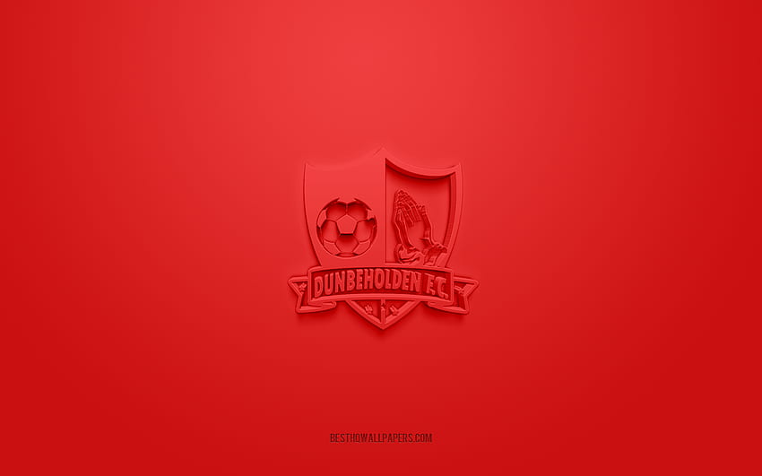 Dunbeholden FC, creative 3D logo, red background, Jamaican football club, National Premier League, Spanish Town, Jamaica, 3d art, football, Dunbeholden FC 3d logo HD wallpaper