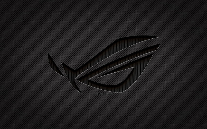 RoG carbon logo, , гръндж изкуство, Republic Of Gamers, карбонов фон, творчески, RoG черно лого, марки, RoG лого, RoG HD тапет