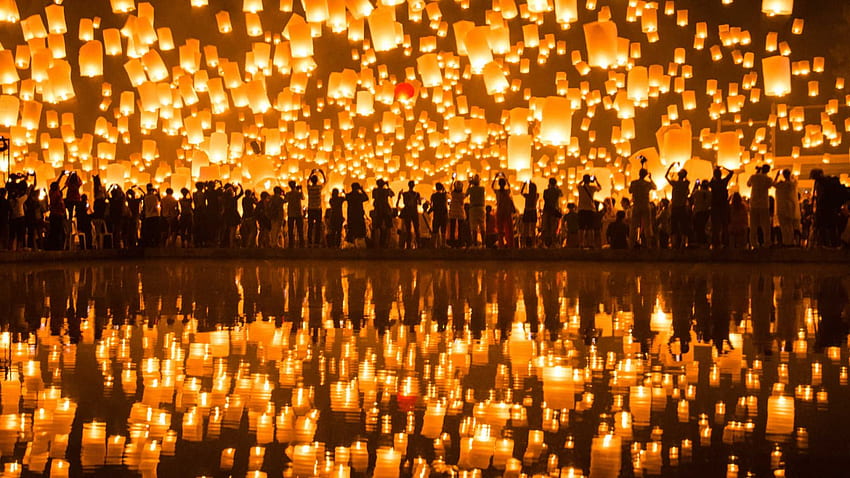 Top 50 Annual Festivals In The World - P25.Lantern Festivals, Floating Lantern Festival Ceremony Thailand HD wallpaper