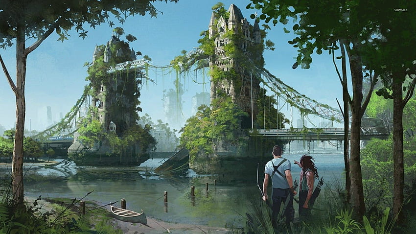 Post apocalyptic Tower Bridge, London - Fantasy, Apocalyptic Landscape HD wallpaper