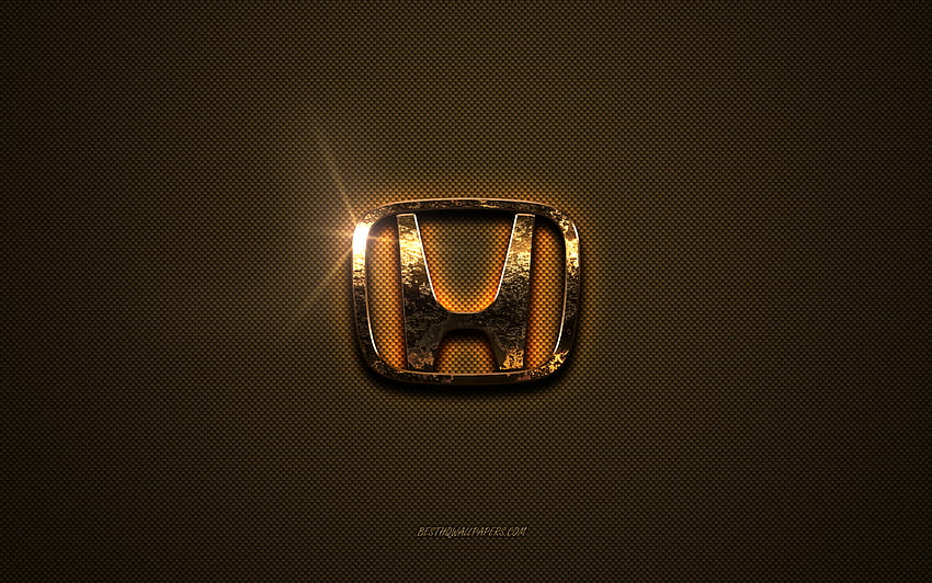 Honda golden logotipo, obras de arte, metal marrom de fundo, Honda emblema, criativo, Honda logo, marcas, Honda papel de parede HD