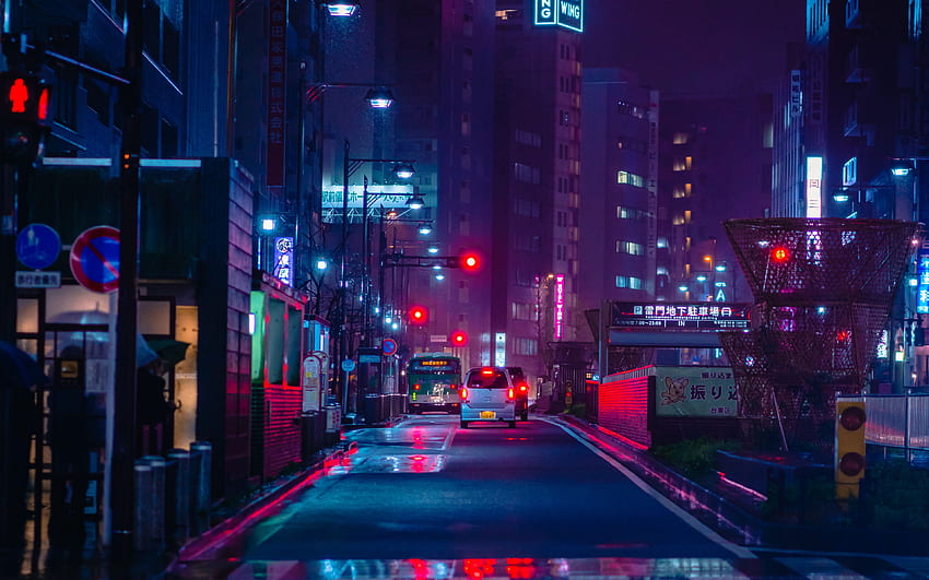 street, night city, neon, road, cars ultra 16:10 background, Neon Lofi HD wallpaper