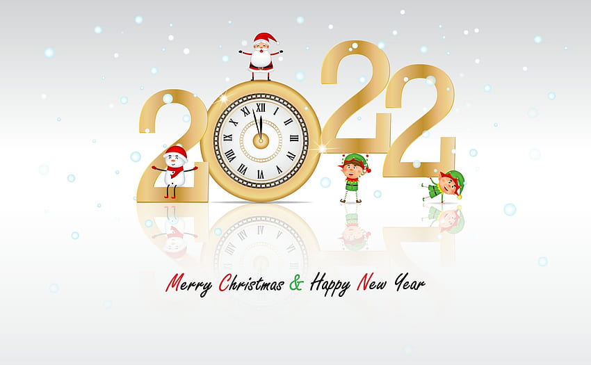Tahun Baru dengan latar belakang putih dengan jam emas mewah dengan kartun Merry Christmas dan Happy new year di Vector.New Year 2022 2926421 Vector Art at Vecteezy, Merry Christmas 2022 Wallpaper HD