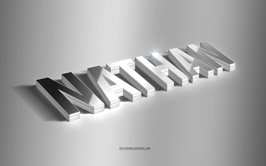 Nathan, silver 3d art, gray background, with names, Nathan name, Nathan greeting card, 3d art, with Nathan name HD wallpaper