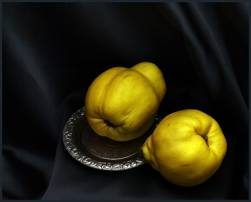 classic still life 2, composition, art , still life, yellow fruits, black background, nature HD wallpaper