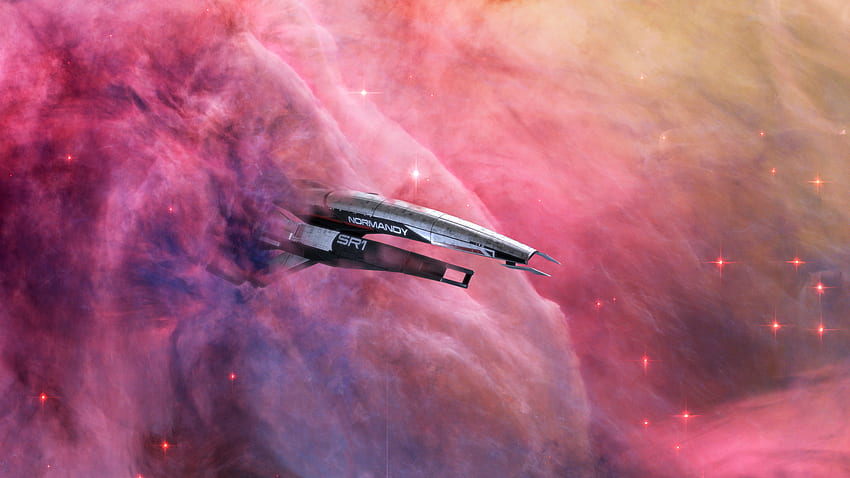Mass Effect, gra wideo, przestrzeń, chmury, statek kosmiczny Tapeta HD