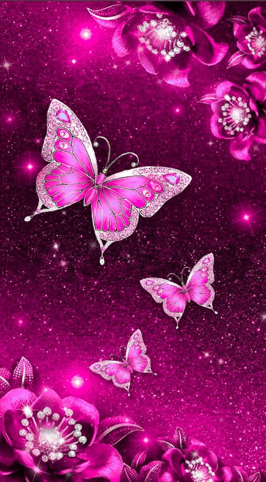 Mariposa rosa con purpurina rosa - Novocom.top fondo de pantalla del teléfono