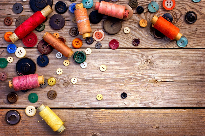 Sssr, , , Thread, Threads, Buttons, Sewing, Wood Background, Wooden Background HD wallpaper