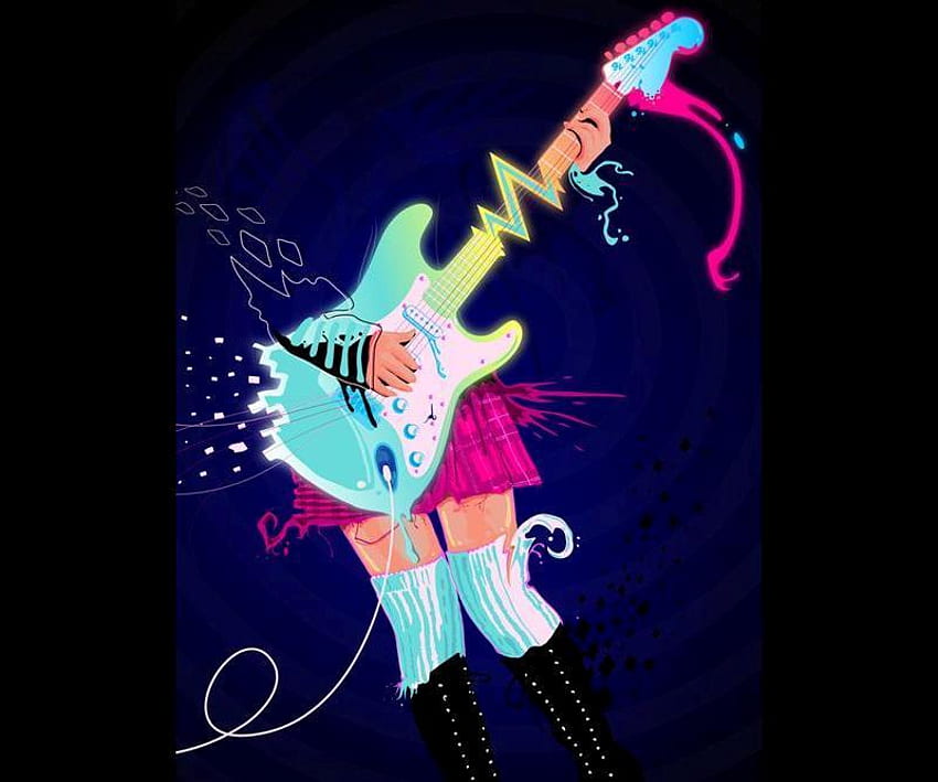 Guitar Girl, música, abstracto, color, guitarra, niña fondo de pantalla