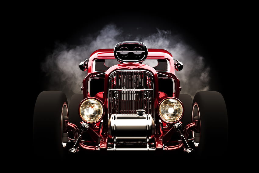Faróis automotivos dianteiros vintage vermelho hot rod, Red Hot Cars papel de parede HD