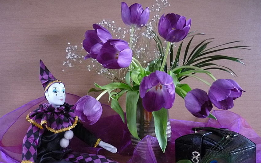 Purple Tulips, purple, still life, flowers, tulips HD wallpaper