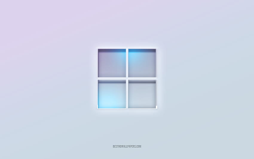 Лого на Windows 11, изрязан 3d текст, лого на Windows, бял фон, лого на Windows 11 3d, емблема на Windows 11, Windows 11, релефно лого, емблема на Windows 11 3d, Windows HD тапет