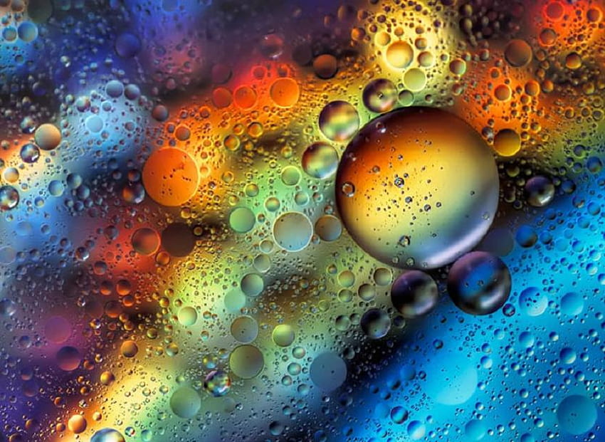 水の色、円、虹、きれい、色、水、水滴 高画質の壁紙