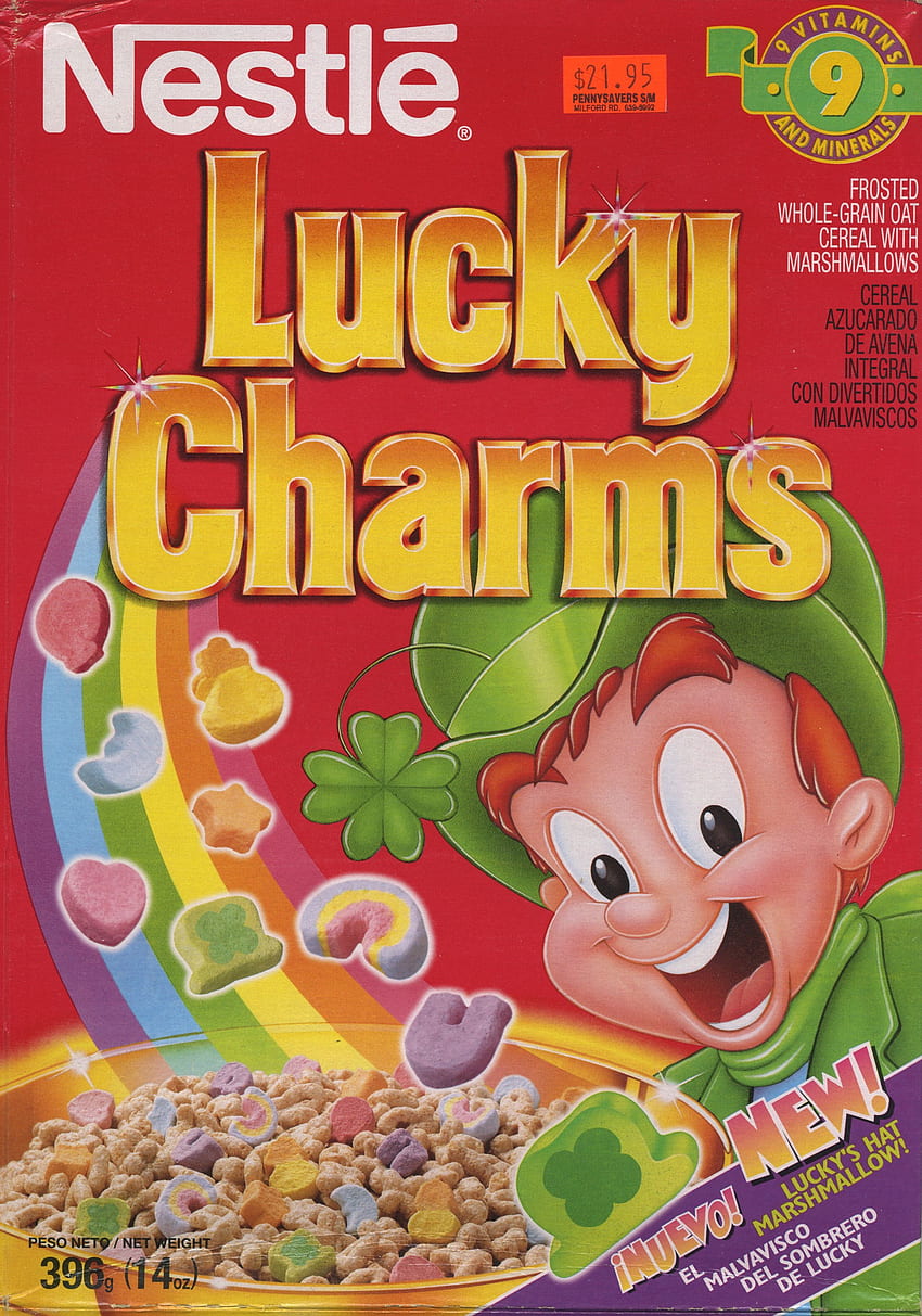 Lucky Charms © 1997 Nestlé S.A. - Ameryka Południowa. Płatki przynoszące szczęście, Nowe płatki, Kreskówkowy uśmiech Tapeta na telefon HD