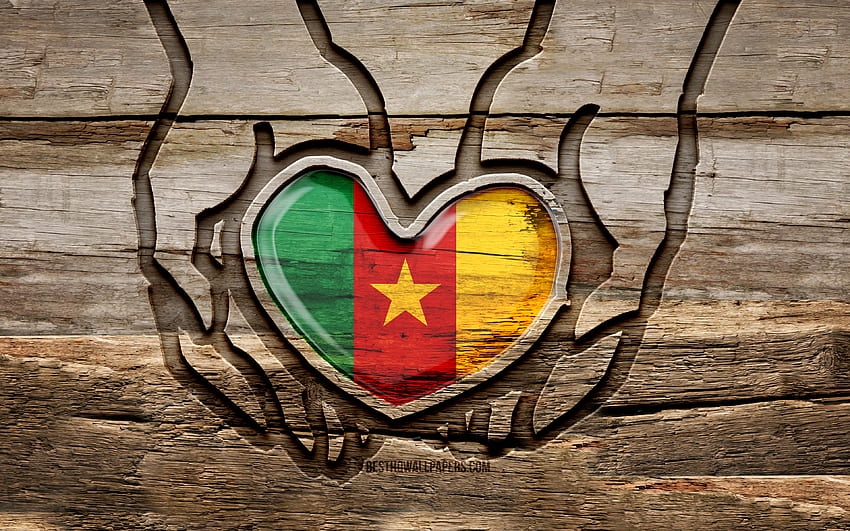나는 카메룬을 사랑합니다, 나무 조각 손, 카메룬의 날, 카메룬 국기, 카메룬의 국기, 카메룬을 돌봐, 창조적인, 카메룬 국기, 손에 든 카메룬 국기, 나무 조각, 아프리카 국가, 카메룬 HD 월페이퍼