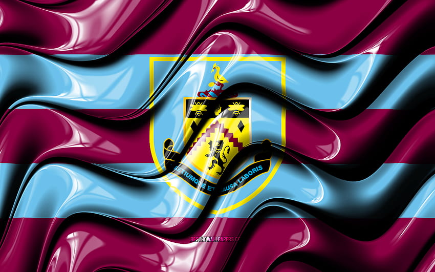 バーンリー FC の旗、紫と青の 3 D 波、プレミア リーグ、英語のサッカー クラブ、サッカー、バーンリー FC のロゴ、バーンリー FC、サッカー、FC バーンリー 高画質の壁紙