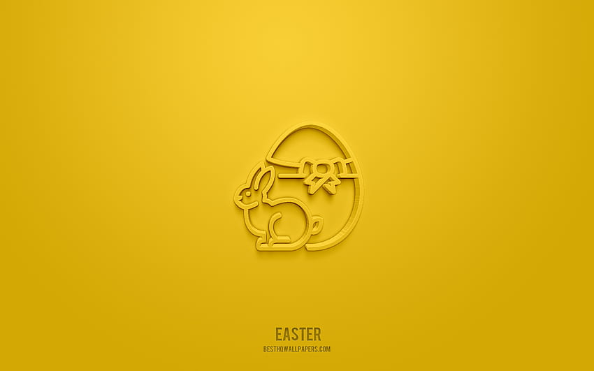 Easter 3d icon, yellow background, 3d symbols, Easter, holidays icons, 3d icons, Easter sign, holidays 3d icons HD wallpaper