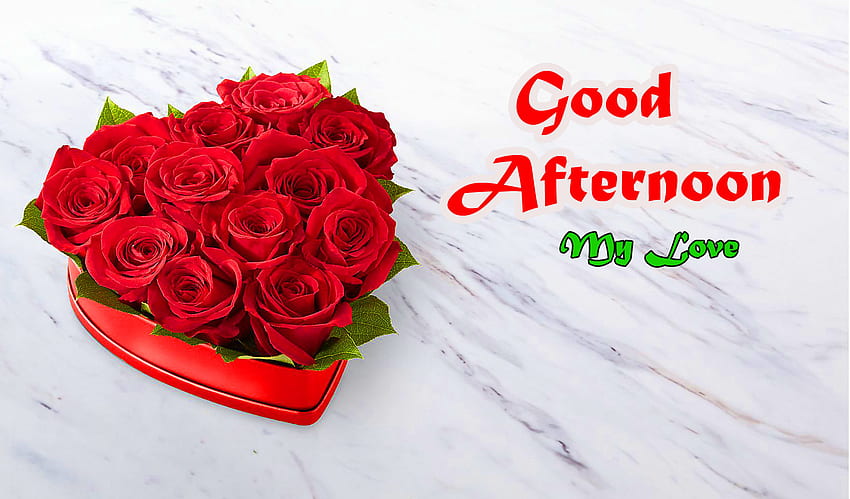 Guten Tag für Facebook - Rote Rosen im Herzen -, schönen guten Tag HD-Hintergrundbild