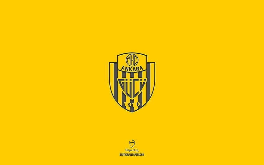 MKE Ankaragucu, latar belakang kuning, tim sepak bola Turki, lambang MKE Ankaragucu, Super Lig, Turki, sepak bola, logo MKE Ankaragucu Wallpaper HD