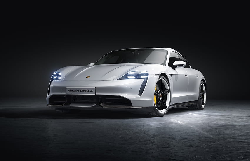 Porsche Taycan Turbo รถสีขาว ปี 2019 วอลล์เปเปอร์ HD