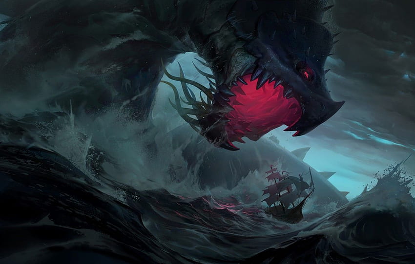 sea, ship, monster, attack, Bilgewater, Legends of Runeterra for , section игры HD wallpaper