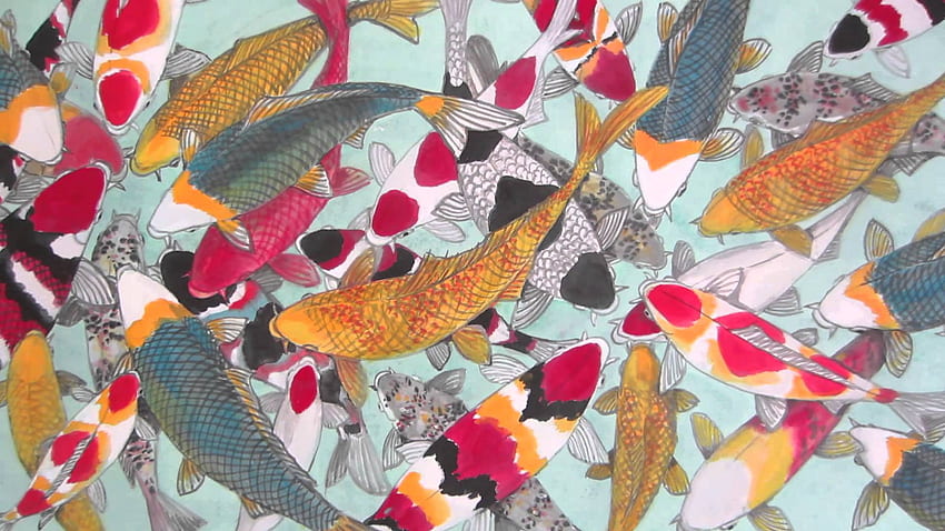 Wie man Fische im Teich (Koi) malt vom Künstler Peter Suk Sin Chan Lucky, Koi-Malerei HD-Hintergrundbild