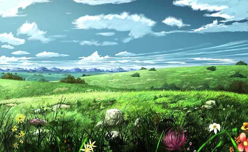 Sevimli Yeşil Anime Manzarası, Yeşil Anime Manzarası HD duvar kağıdı