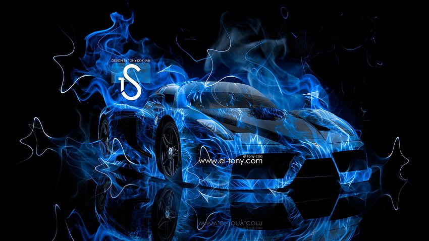 Voiture bleue de feu, voiture avec des flammes Fond d'écran HD