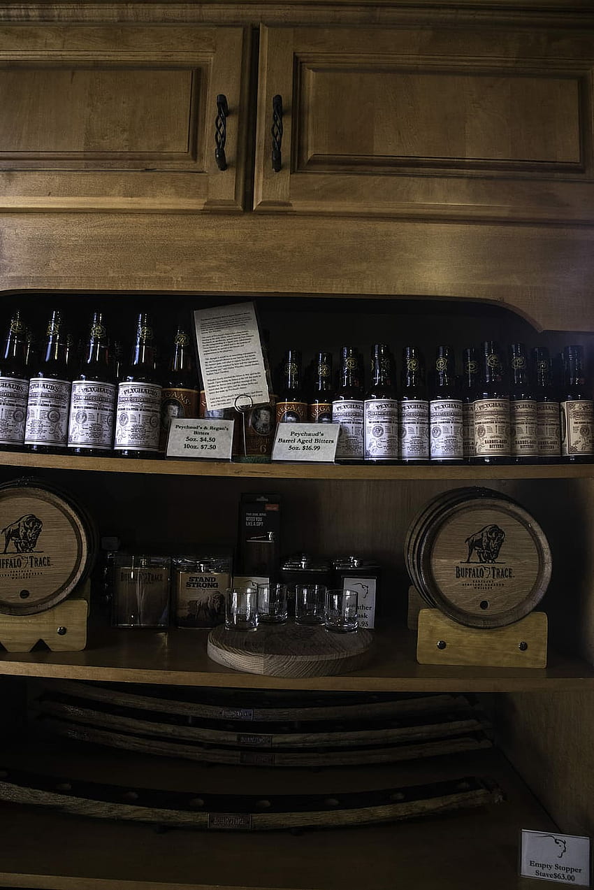 : Bourbon bottles on the shelf at Buffalo Trace, Distillery HD phone wallpaper