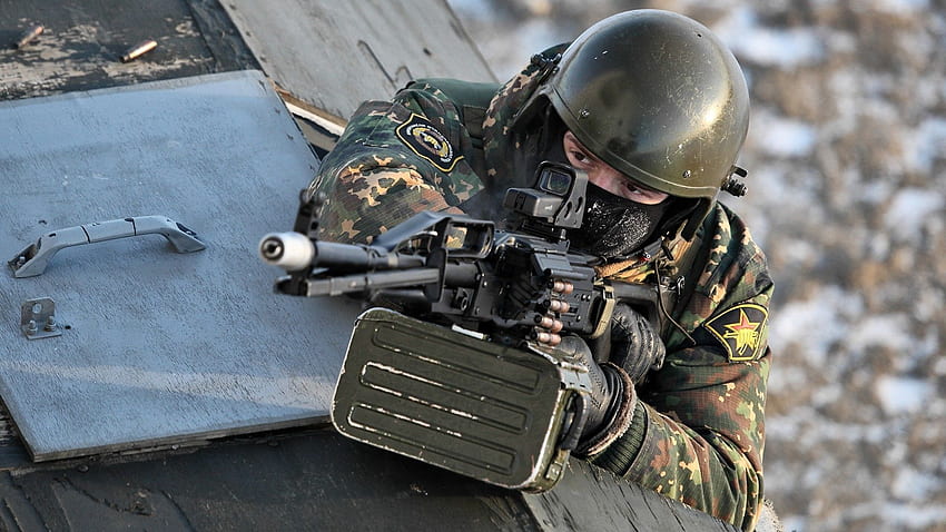 군인, 남자, PKP Pecheneg, 기관총, 무기, Spetsnaz, 러시아어 HD 월페이퍼