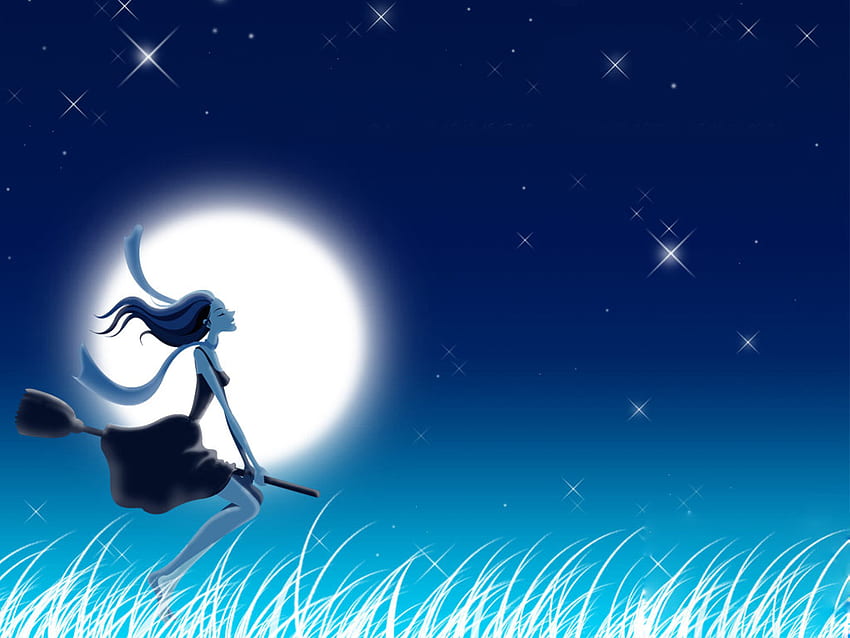 Witch on blue, blue, halloween, abstract, witch HD wallpaper