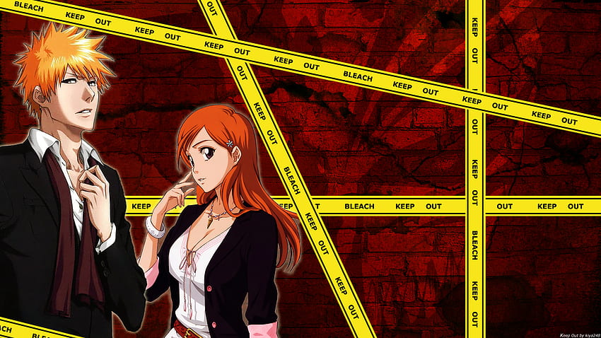 Ichigo ve Orihime, orihime inoue, ichigo, orihime, inoue orihime, ichigo kurosaki, çamaşır suyu, anime, kurosaki ichigo, alternatif giysi, kırmızı arka plan, duo HD duvar kağıdı